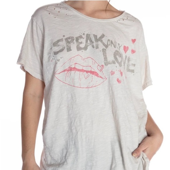 Magnolia Pearl Tops - MAGNOLIA PEARL T-Shirt‎ “Speak Only Love” Distressed Boyfriend OS